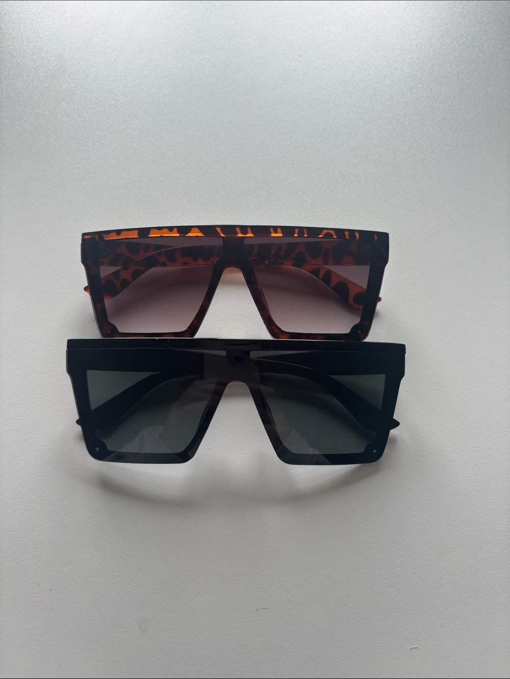 Oversized Flattop Square Shield Sunglasses in Tortoise and Black